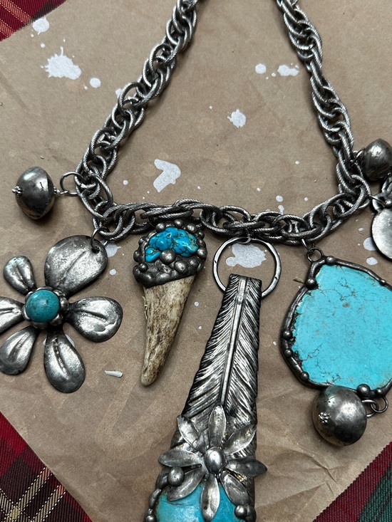 Art By Amy Labbe Jewelry - Turquoise Accent Silver-Tone Boho Charm Necklace